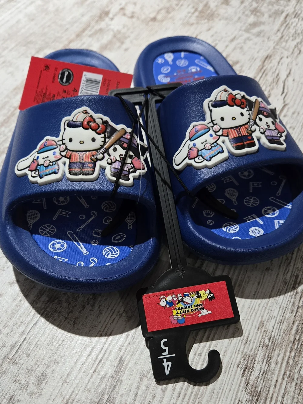 NWT Hello Kitty Navy Blue Kids Slide Sandals with Character Appliques